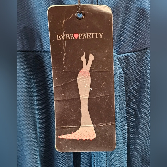 Ever Pretty Floor Length V Neck Tulle Dress In Teal  Size 0XL NWT MSRP $79.99 - Picture 7 of 11
